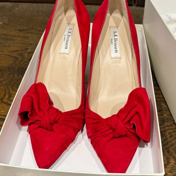 LK Bennett Caitlyn Bow Stiletto Heeled Court Shoes, Roca Red Suede Size 38 - Picture 5 of 9